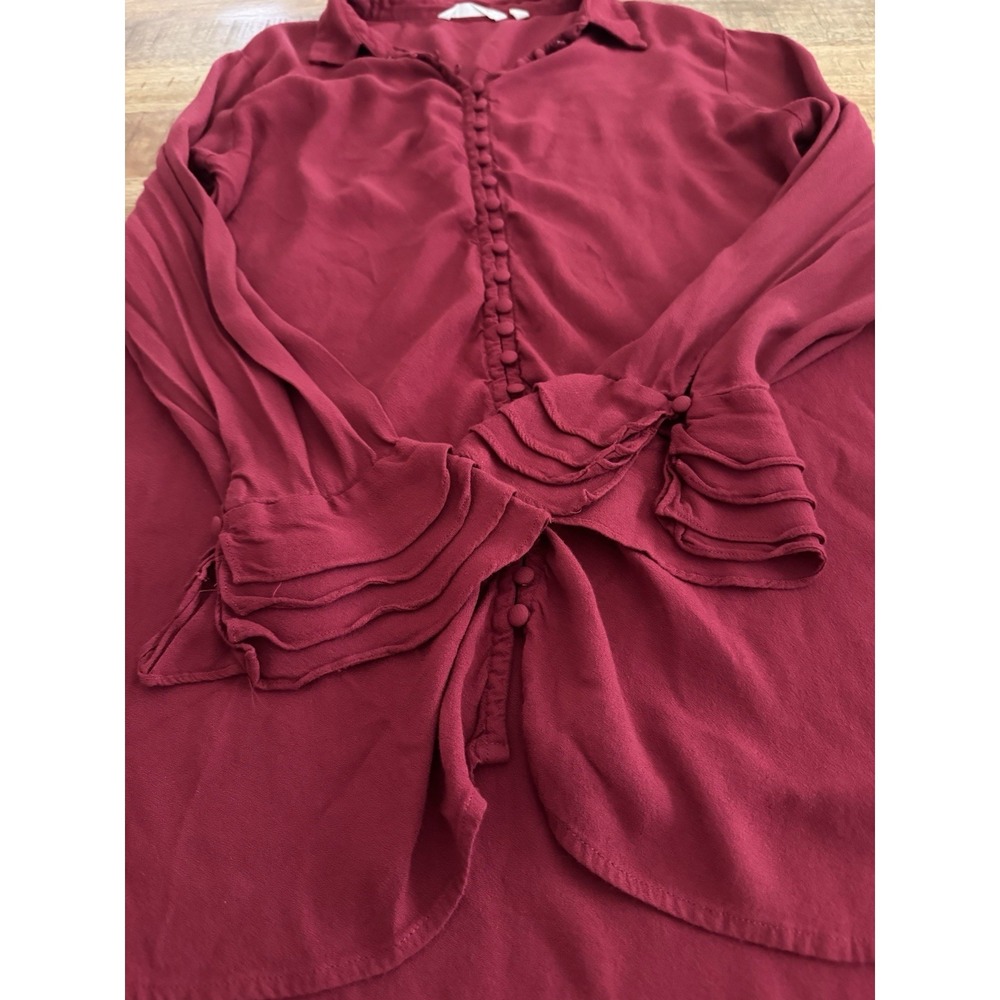 Soft Surroundings L Burgundy Rayon Romantic Button Front Blouse Dark Academia - Picture 11 of 11